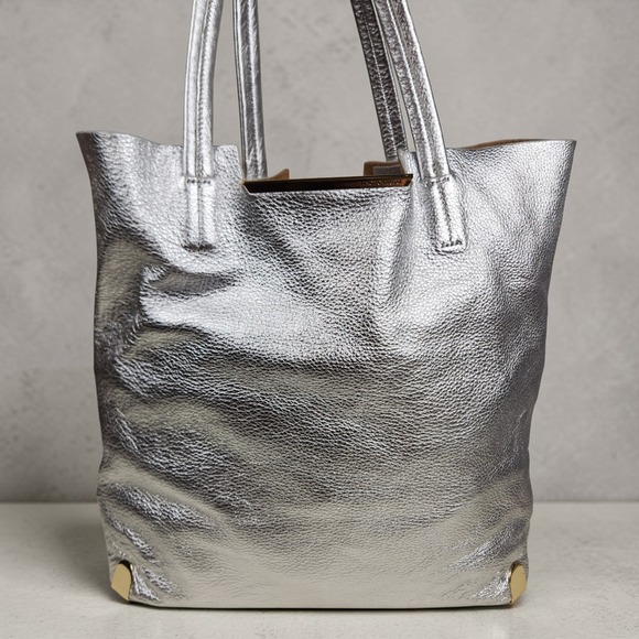 Vince Camuto Handbags - Vince Camuto Silver Leather Tote Bag Womens Metallic Shoulder Handbag